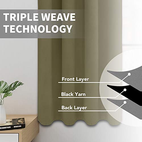 Image of Easy-Going Blackout Curtains for Bedroom, Solid Thermal Insulated Grommet and Noise Reduction Window Drapes, Room Darkening Curtains for Living Room, 2 Panels (52x84 in,Khaki)