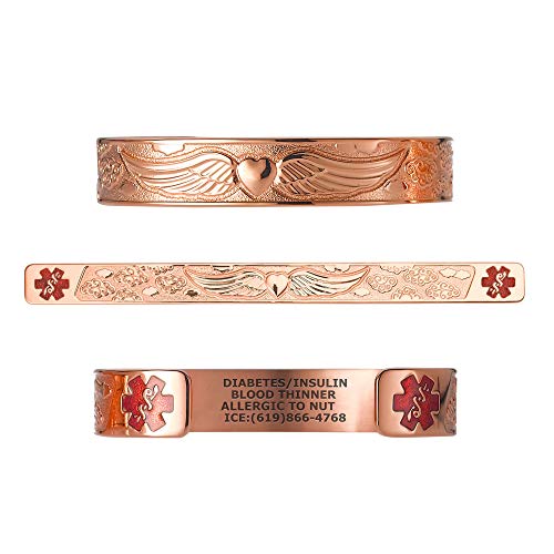 Divoti Custom Engraved PVD Rose Gold Medical Alert Bracelets for Women, Stainless Steel