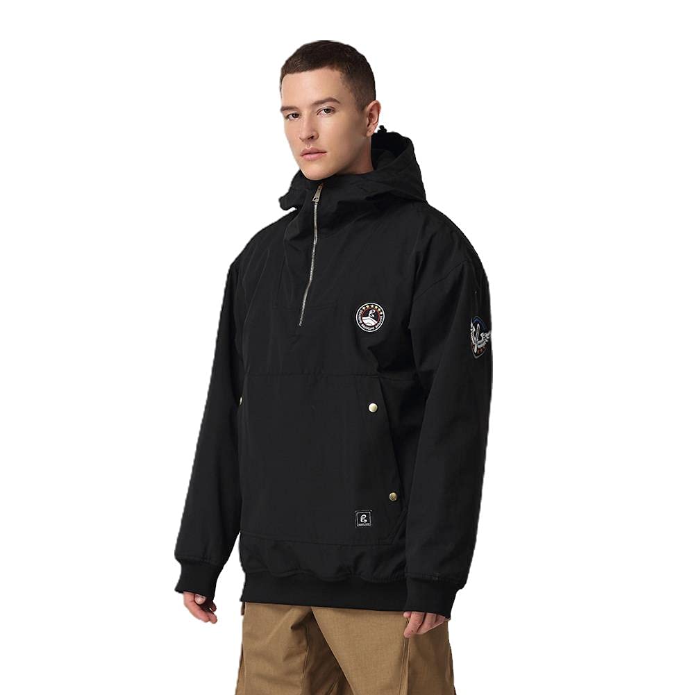 SEARIPEWomen and Men's Ski Jacket Couples Pullover Winter Waterproof Windproof Hooded Snowboard Warm Snow Coat(S52,Black,L)