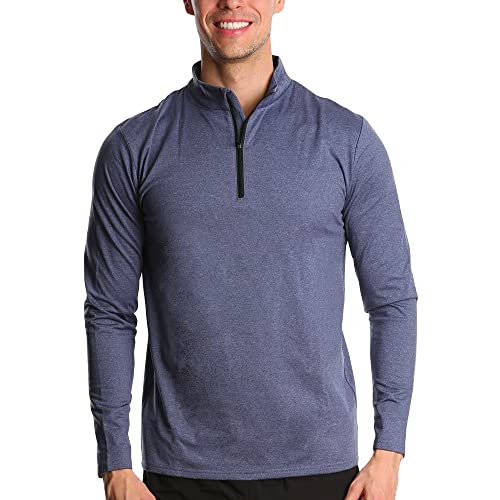 Fort Isle Mens Quarter Zip Long Sleeve Pullover Shirt - 1/4 Zip Pullover Mens | Performance Quarter Zip Pullover Men | Mens Quarter Zip Dry Fit | Running Zip Golf Pullover for Men Blue