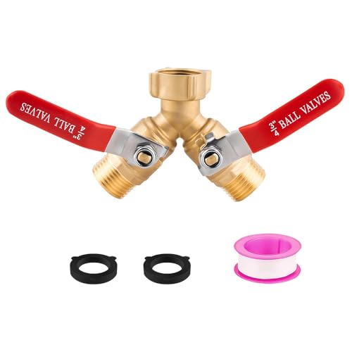 DAJASD 2 Wege Y Verteiler 3/4 Zoll, Wasserverteiler Verteiler, aus Messing, Gartenschlauch Verteiler, mit 2 individuellem Absperrhähnen, für Waschmaschine und Geschirrspüler Gärten Küchen