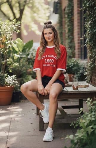 Image of TQH Tshirt for Women | Oversized Tshirt for Woman | Tops for Women Western | Women's Tops | Woman Tee Loose Fit Drop Shoulder Printed T-Shirt for Casual Summer College Travel