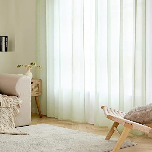 EMEMA Set of 2 Sheer Voile Curtains with Eyelets Transparent Voile Polyester Eyelet Curtain Transparent Living Room Airy Decorative Curtain for Bedroom 140 x 280 cm (W x H) Green - Image 2