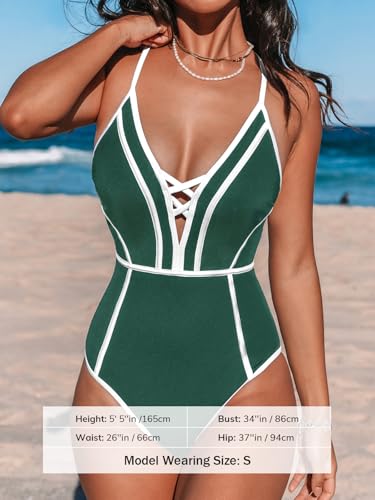 CUPSHE Women's One Piece Swimsuit Plunging V Neck Bathing Suit Crisscross Back Tie Slimming Sculpting Color Block4