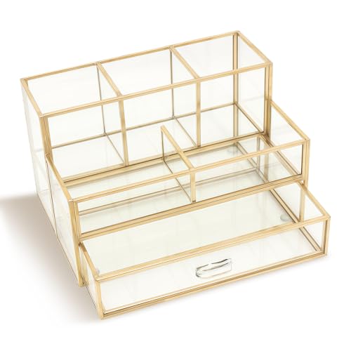 Miniatura 8 de Harliangxy Organizador De Cosméticos Con Cajones, Organizador De Maquillaje Vanity, Soporte Para Pinceles De Maquillaje, Makeup Organizer, Organizador De Belleza, Dorado