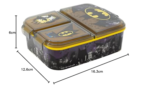 STOR Batman Kinder Brotdose mit 3 Fächern 2156ml - BPA-freie Lunchbox Sandwichbox für Schule und Kindergarten