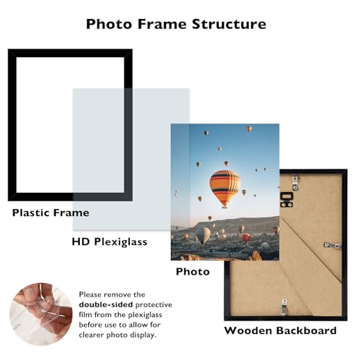 Image of JCJMY 8.5x12 Picture Frame Black for Wall Hanging or Tabletop, Wall Mounting Horizontally or Vertically, 8.5 x 12 Wall Gallery Poster Photo Frame with Shatter Resistant Plexiglass, Black
