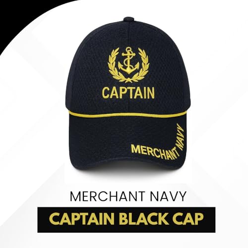 Image of Adjustable Caps | Uniform Accessory | Free Size Unisex Hat | Baseball Hats | Durable & Lightweight Comfortable Cap | Hat with Gold Embroidery Merchant Navy Cap