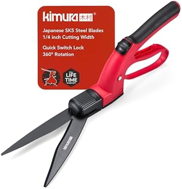 Kimura® Pro Grass Shears - Premium Lawn Shears with 360° Rotating Head, Japanese SK5 Steel Blades, Lightweight, Ergonomic TPR Coated Handles, Garden Shears for Edgin...
