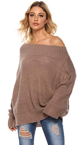 GOLDSTITCH Women's Off Shoulder Batwing Sleeve Loose Oversized Pullover Sweater Knit Jumper4
