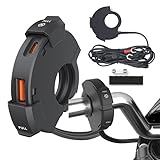 Motorrad USB Ladegerät 12V/24V mit QC3.0 & USB-C PD 20W Schnellladung, Voltmeter LED Anzeige, EIN/Aus Schalter, wasserdicht IP66, für Handy, Navi, GoPro – Motorrad, Roller, ATV, Boot