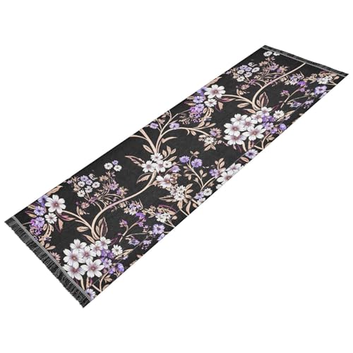White Flowers Purple Flowers Runner Rug for Hallways Kitchen Rugs Washable Rug for Bathroom Laundry Entryway Indoor