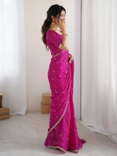 Image of AKHILAM Women's Pure Georgette Embroidered Saree With Unstitched Blouse Piece