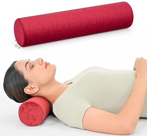 Image of FOVERA Cervical Neck Roll Pillow for Neck Pain Relief - Memory Foam Neck Pillow for Bed | Round Neck Pillows for Sleeping | Bolster Pillow for Bed, Legs and Back (Maroon)