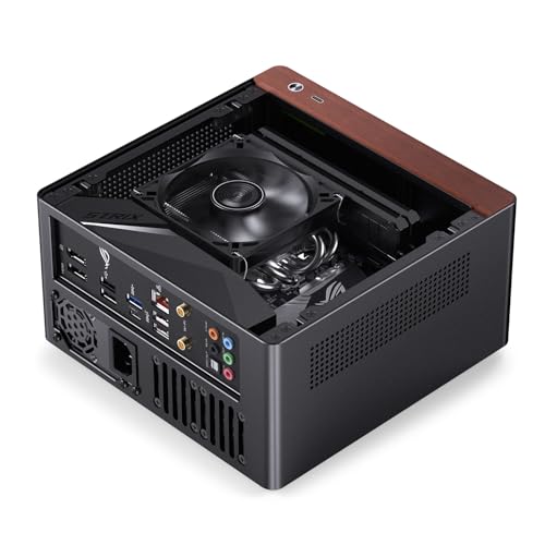 Image of JONSBO N10 Black MINI ITX PC Case, Aluminum Alloy with Walnut Trim SFF Desktop Case, Standing or Lying, Compatible with 1U Flex PSU,Compact & Portable 4.5L Small, with 2Fans,4x2.5 SSD, Black