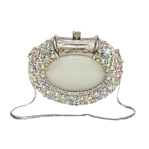 Image of UMREN Women Crystal Oval Shell Evening Purse Bags Luxury Rhinestone Clutch Unique Gems Handbag Bridal Wedding Shoulder Bag
