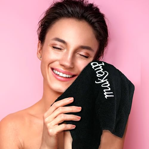 LINTEUM-Textile-Makeup-Remover-Wash-Cloth-Pack-of-12Black-Reusable-Fingertip-Face-Towel-13x13-inches-Extra-Soft-Quick-Dry-Makeup-Wipe-Washcloth-for-Hand--Beauty-Personal-Care