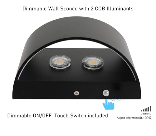 Image of Dimmable COB Wall Sconce, 3000K Warm White Hardwired Wall Lamp, Built-in Dimmer Switch Aluminum Wall Light, 20W Stepless Dimming Indoor Wall Sconces for Bedroom Hallway