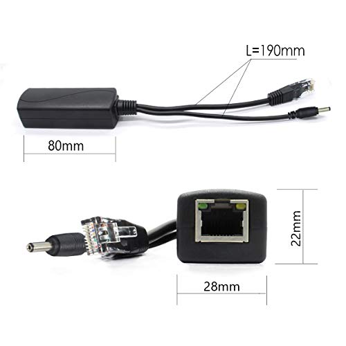 ANVISION 5V PoE Splitter, Adaptador 48V a 5V 2.4A, con Conectores 3.5mm x 1.35mm y 5.5mm x 2.1mm, Compatible con IEEE 802.3af para Cámara IP y Más miniatura 2