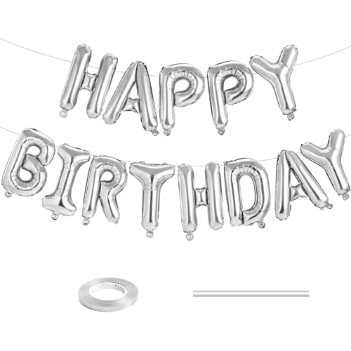 Silver Happy Birthday Balloons Banner 16 Inch Silver Letters Aluminum Foil Balloon for Kids Men Women Boys and Girls Birthday Party Decorations Supplies