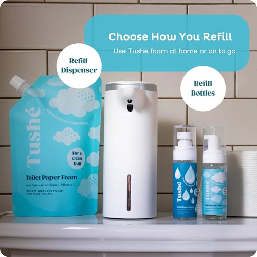 Image of Tushe Toilet Paper Foam Refill for Foam & Spray Bottles - Flushable Wet Wipe Alternative for Sensitive Skin - Unscented, Septic Safe - 340ml (11.49 fl oz)
