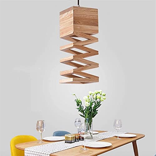 Moderna lámpara de techo para comedor de madera con diseño geométrico E27 5
