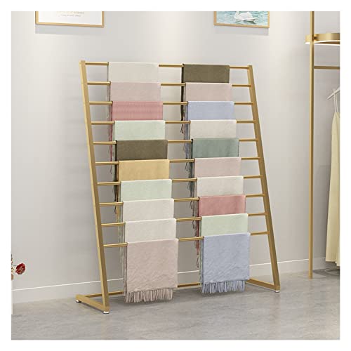 UWYTGF 10 Layer Metal Scarf Holder Floorstanding,Shawl/Hijab/Ribbon/Blanket Multi-Purpose Show Rack,Large Capacity Pants Hanger,with Anti-Slip Feet Pads,Gold,Length,150Cm/59In