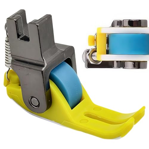 Prensatelas de doble transporte para máquina de coser – Pie de aguja única de ABS 4 × 1,6 cm, rodillos en, piedras multifuncionales para algodón, seda, mezclilla, cuero, grueso y fino