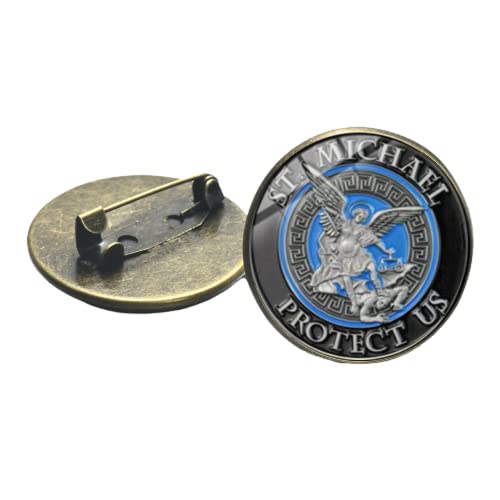 Broche sagrado cristiano Arcángel San Miguel Protect Me Saint Shield protección de metal pines insignia mochila ropa joyería, Vidrio