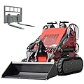 Mini Skid Steer Loader with Fork and 23 HP Gas Engine and Bucket Attachment, Stock USA, Stand-On Crawler