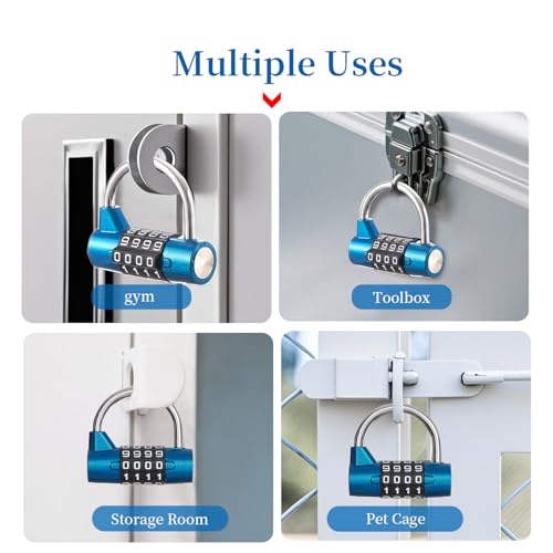 Image of Gym Locker Lock 4 Digit Combination Lock for Locker for School Gym Lock for Sports, Toolbox, Case, Hasp Storage(20) (Shackle Blue)