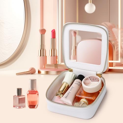 Pinkmik Small Makeup Bag Mini Clear Cosmetic Makeup Case & Toiletry Bag with Zipper Women's Purse Organizer & Car Essentials (White, MINI)4