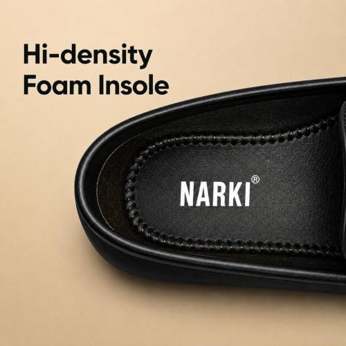 Image of NARKI Men's Black Textured Leather Tassel Loafers - Stylish Slip-On Formal Shoes for Office