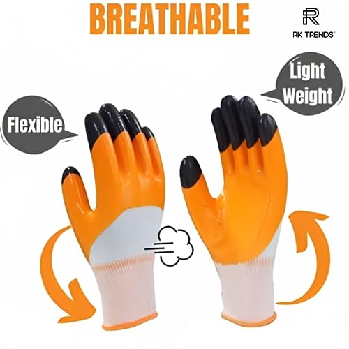 Image of Nitrile Coated Safety Gloves, Heavy Duty, Multipurpose (Pack of 48 Pairs, Orange - Black)