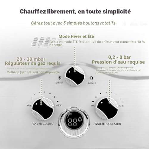 Chauffe-eau instantané 24KW butane propane basse pression - 3