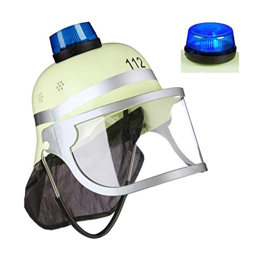 Relaxdays 10029923 Feuerwehrhelm Kinder, mit Blaulicht, Visier, Nackentuch & Kinnriemen, verstellbar, Feuerwehrmann Helm, gelb