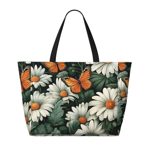 Summer Daisy Flower Print Beach Bag for Women Waterproof Large Beach Tote Bags Ladies Swim Pool Bag with Zipper2