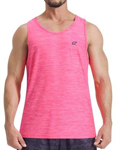 EZRUN Mens Quick-Dry Gym Tank Top for High-Sweat Training Neon Pink