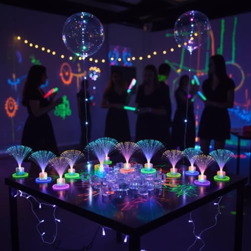 Amylove Mini Fiber Optic Lamps Bulk Small LED Light up Table Centerpieces for Party Event Decorations with Crystal Base Battery Powered for Glow in The Dark Favors Supplies - Image 4
