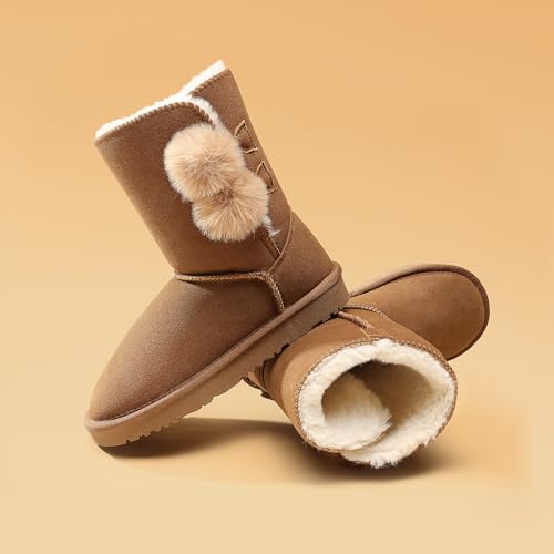 DREAM PAIRS Girls Boots Kids Boys Winter Snow Suede Mid Calf Boots Faux Fur Lined FuzzyChic Kid's Lolly for Little Kid/Big Kid3