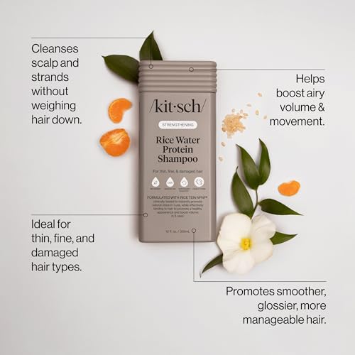 Kitsch Strengthening Rice Water Protein Shampoo & Conditioner Set – Volumizing Hair Care for Thin, Fine & Damaged Hair – Rice Water Formula for Men & Women – (2-Piece Bundle) – 12 oz image 5