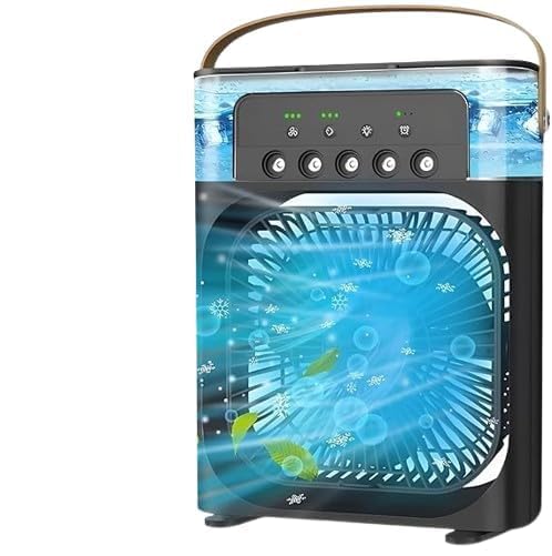 TRIDEO Portable Air Cooler Fan with 7-Color LED Lights, Mini Personal Air Conditioner with 3 Speeds, 3 Spray Modes, 1/2/3H Timer, USB Rechargeable for Home, Office & Travel – BLACK