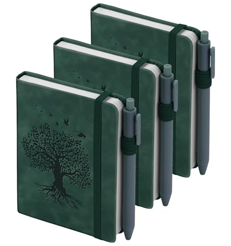 3 Pack Pocket Journaling Notebooks, A6 Small Notebook For Note Taking Journaling Notebooks Journals For Writing Mini Note Pads With Pen Holder 120 Pages 100 GSM Thick Paper-3 Green