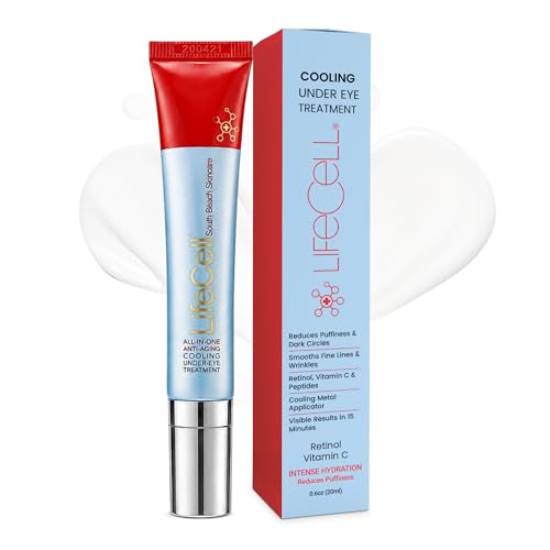 LifeCell All-in-One Eye Treatment Anti-Aging Under Eye Cream for Puffiness Dark Circles & Wrinkles With Retinol Vitamin C Peptides & Hyaluronic Acid Cooling Application