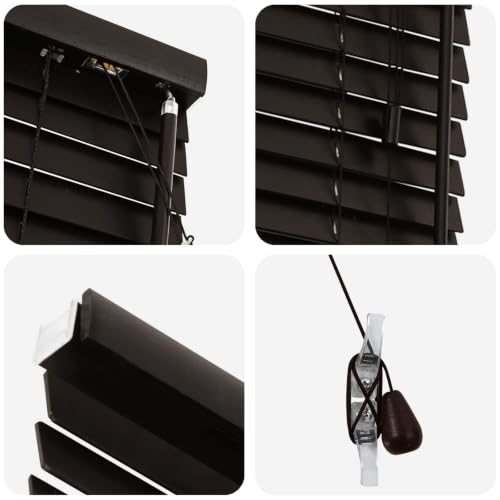 Persiana de madera de paulownia premium en marrón oscuro con lamas decorativas 6