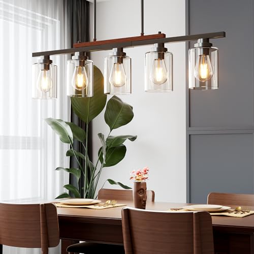 5-Light Kitchen Island Light, 33.4" Island Lighting with Black Metal