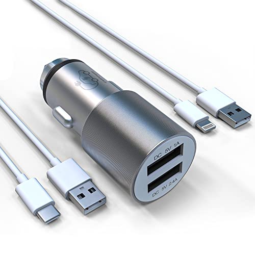 車の充電器急速充電、ギフトケーブル2本付き、カーアクセサリー、Apple、Samsung、Xiaomi、タイプC用、携帯電話ライター充電器、複数のUSB急速充電。
