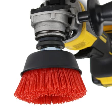 Image of BHA 4 inch Abrasive Filament Nylon Bristle Cup Brush, 5 /8-11 Threat Arbor - Red (120 Grit)