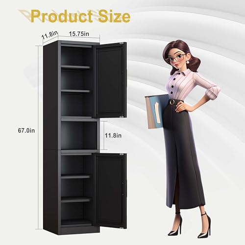 Image of pozdeg 67 inch Tall Narrow Storage Cabinet Metal Bathroom Cabinet with 4 Adjustable Shelves, Freestanding Pantry Cupboard for Kitchen, Dining Room, Living Room Bathroom and Home Office (Black)