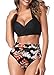 AOQUSSQOA Femmes Deux pièces Tankini Maillots de Bain Taille Haute Licou Vintage Bikini Ensemble Dames Maillots de Bain (Black Maple, XL)